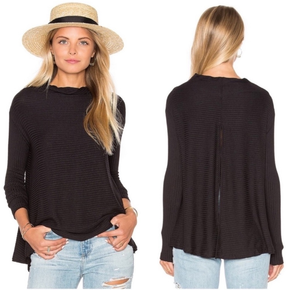 We The Free Black Ribbed Long‎ Sleeve Open Back Sweater Size XS